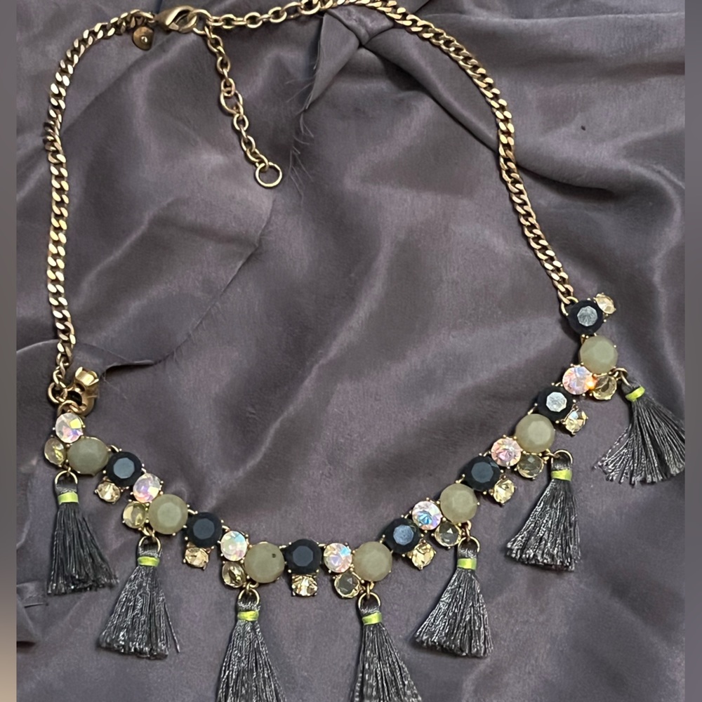 Elegant J Crew Crystal tasselsBeaded Chain Chunky Gold Tone necklace